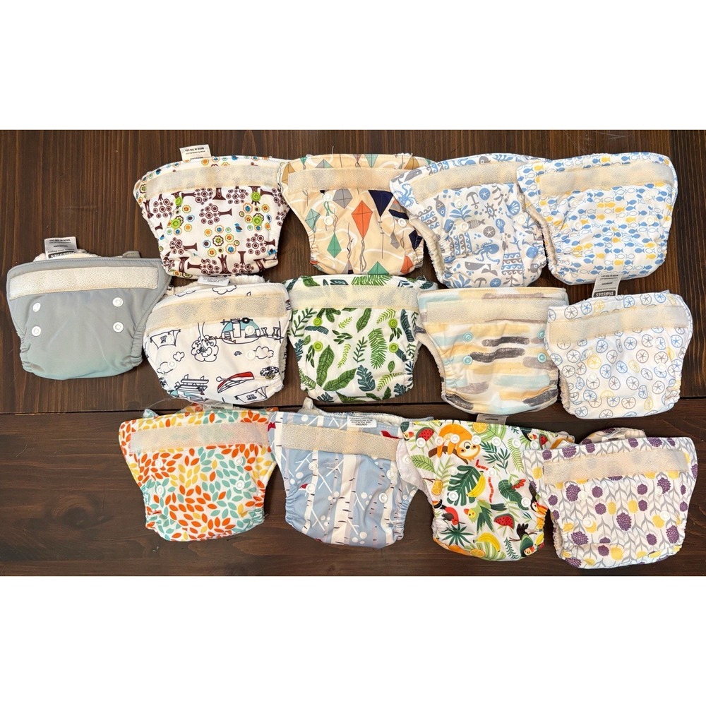 Thirsties Newborn All-in-One Cloth Diapers Lot of 13 Adjustable Snap Pre-Owned